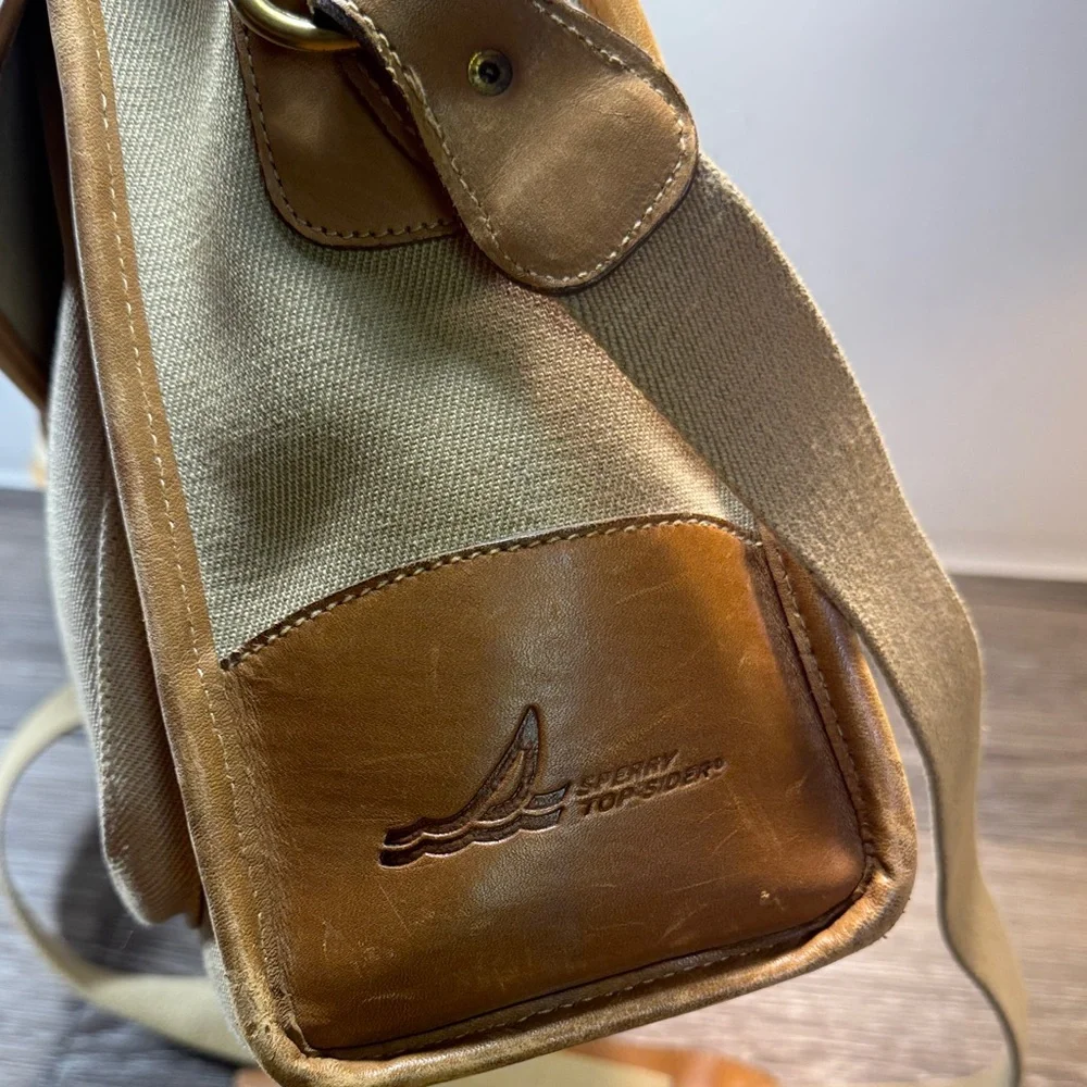 Brahmin & Sperry tan Canvas and Leather Men's messenger Bag